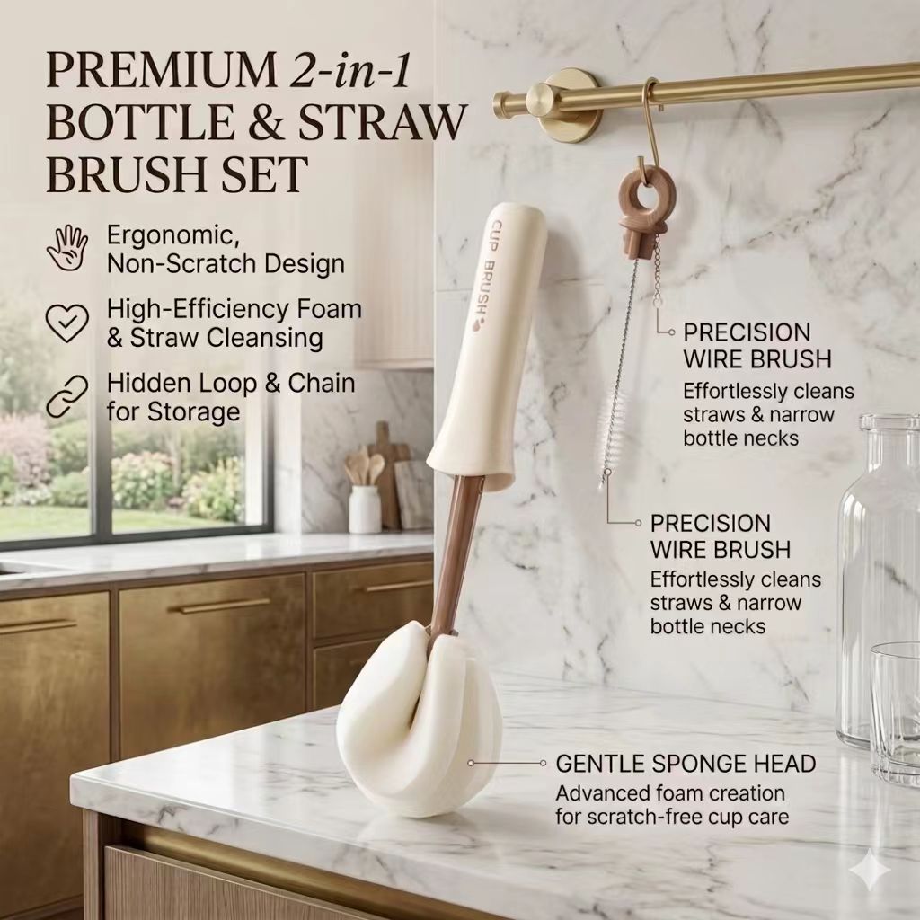 Premium 2-in-1 Self Squeeze Bottle Brush & Straw Set