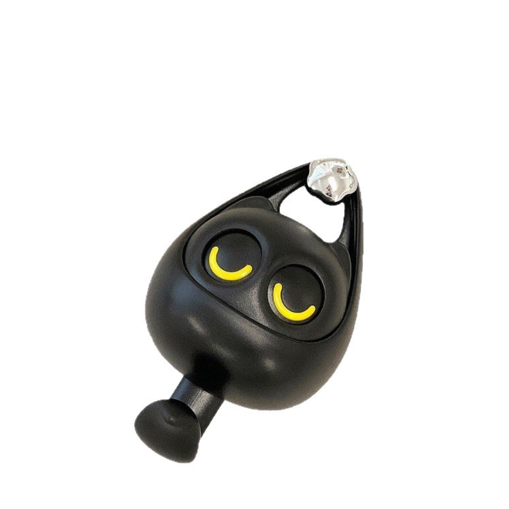 Black earbud with yellow buttons on a white background